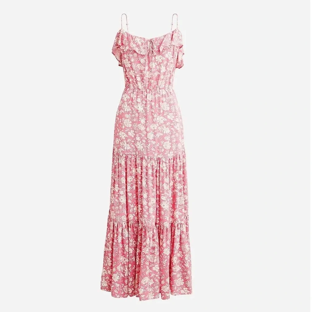 J Crew Tiered Maxi Dress in Pink Tossed Floral Size Medium - Picture 3 of 9
